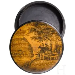 Patriotska lakirana kutija na temu Rajnske krize između Njemačke i Francuske, oko 1840/50