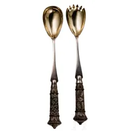 2件套沙拉餐具，炻器手柄，俄罗斯，圣彼得堡，1885年