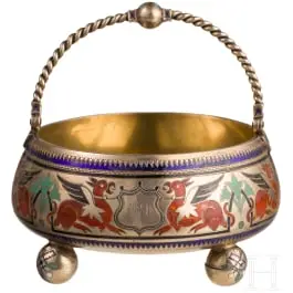 Cukiernica emaliowana champlevé, Rosja, Sankt Petersburg, 1880