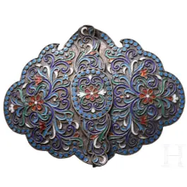 Klamra do paska emaliowana cloisonné, Rosja, Moskwa, Semen Kazkow, 1908-1917