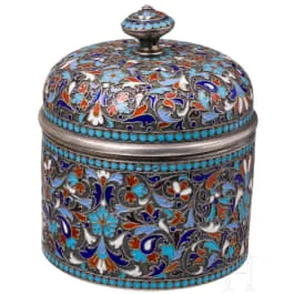 Cloisonné lidded box, Russia, Moscow, Gustav Klingert, 1896-1908