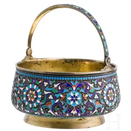 Cukiernica cloisonné emaliowana, Rosja, Moskwa, D. Nikitin, 1896-1908