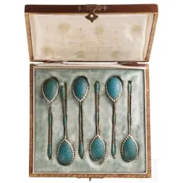 Sechs Cloisonné-Email-Löffel, Russland, Moskau, um 1890