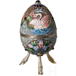 Cloisonné-Email-Ei mit Schwänen, Russland, 2. Hälfte des 20. Jhdts.