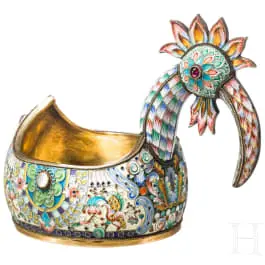 Cloisonné smaltovaný kovš ve tvaru ptáka, Rusko, 2. polovina 20. století