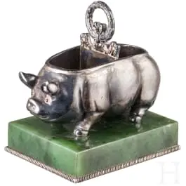 Nádoba na koření ve tvaru prasete, ve stylu Fabergé, 2. polovina 20. století