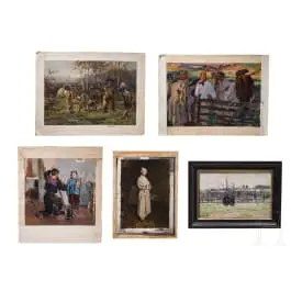 5 बारीकी से चित्रित छोटे आकार के तेल चित्र, सोवियत संघ 1955–1965 के बीच