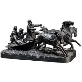 Large Troika figure group, cast iron sculpture, Russia, Kasli ironworks, dated 1900