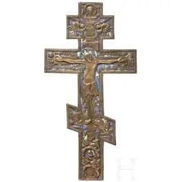 बड़ा इनेमल कांस्य क्रूसifix, रूस, लगभग 1900