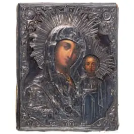 Kazan Meryem Ana ikonu, gümüş oklad, Rusya, 19. yy (ikon), Moskova, Vasili Semyonov, 1855 (oklad)