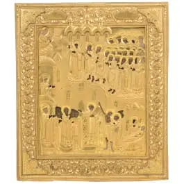 Pokrov Meryem Ana ikonu, yaldızlı oklad ile, Rusya, 19. yy.