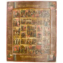 Großformatige,erweiterte Festtagsikone mit den Evangelisten, Russland, 19. Jhdt.