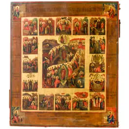 Uitgebreide feesticoon met de vier evangelisten, Rusland, 19e eeuw