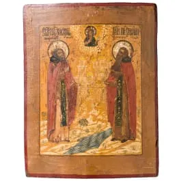 Icoon van de heiligen Zosima en Savvati, Rusland, circa 1800