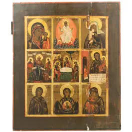 Flerfeltsikon med den gammeltestamentlige Treenighet, Russland, 1800-tallet