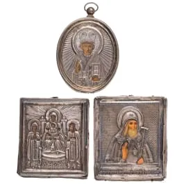Trois miniatures d'icônes avec oklad en argent, Russie, 1890-19018