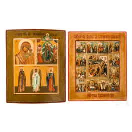To ikoner: festikon og trefeltsikon, Russland, 1800-tallet