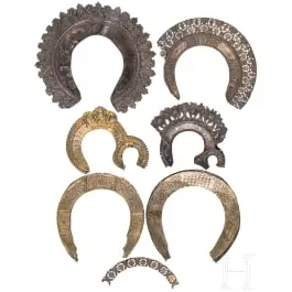 Seks sølvglorier og sølvfragment, Russland, 1800-tallet