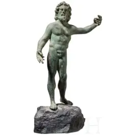 Bronz szobrocska, Jupiter mint villámdobáló, római, Kr. u. 1. – 3. sz. közepe