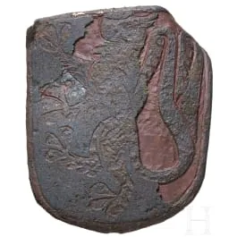 Emaillierter Turnieranhänger mit Löwe, deutsch, 14./ 15. Jhdt.
