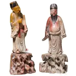 两件皂石学者像，中国，20世纪
