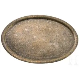 椭圆形托盘，带錾刻装饰，印度，拉合尔，19世纪