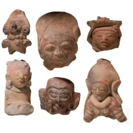 六件前哥伦布时期陶制头像，厄瓜多尔，约公元1000 - 1500年