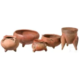 五个前哥伦布时期陶碗，危地马拉，可能为后古典时期，公元900 - 1200年