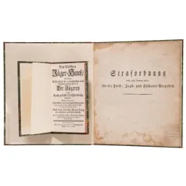 《Das geöffnete Jägerhaus》及一部狩猎刑罚条例，德语，日期为1706年和1820年