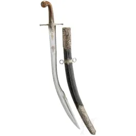 Silbermontierter Kilij mit Rhinozeroshorngriffschalen, osmanisch, um 1840