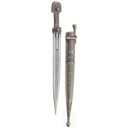 Silver-mounted and nielloed kindjal, North Caucasus, circa 1900