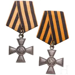 Deux croix de Saint-Georges russes de 3e et 4e classe, vers 1914/16
