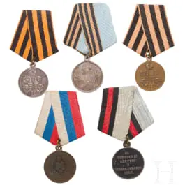 Groupe de cinq médailles russes, à partir de 1849