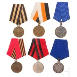 Groupe de six médailles de campagne russes, à partir de 1831