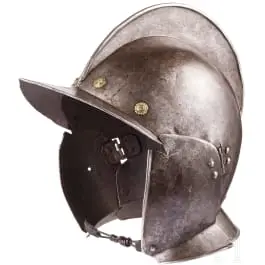 Černěná útočná přilba, německá, kolem 1600