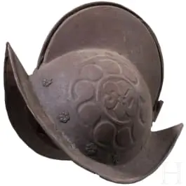 Černo-bílý morion, německý, kolem 1600
