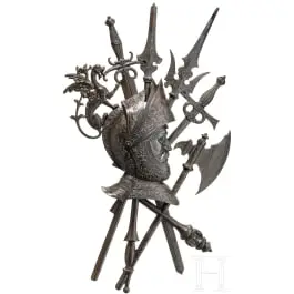Scudo trofeo decorativo in ghisa, fonderia Ilsenburg, circa 1880