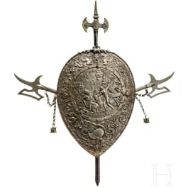 Écu trophée décoratif, fonte de fer, seconde moitié du 19e siècle