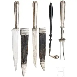Vleesbestek en sauslepel van zilver, Duits, circa 1900