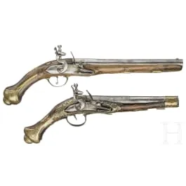 Two oriental flintlock pistols, probably Balkan-Turkish, around 1850