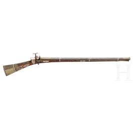Tüfek Miquelet incrusté d'or avec incrustations d'argent, de shiras et d'os, ottoman, 18e siècle