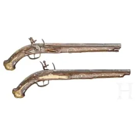 A pair of decorative flintlock pistols, bazaar work, 20th century