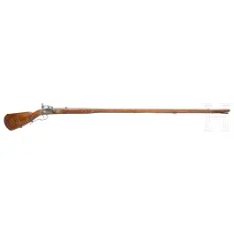 Rifle de llave de chispa de cañón extra largo con llave grabada en hierro, Italia, hacia 1670/80