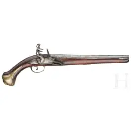 Pistola a pietra focaia, probabilmente Spagna, circa 1750