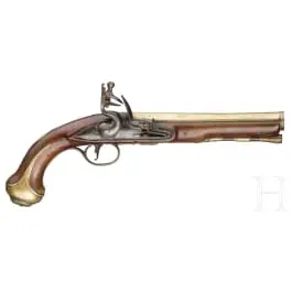 Pistola a pietra focaia con canna in ottone, W. Toulmin a Londra, circa 1760
