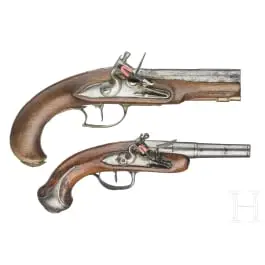 Due pistole da viaggio a pietra focaia, Francia/Inghilterra, circa 1780