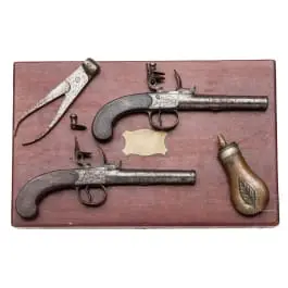 Par kremenih pištolja terzerola u kutiji, Archer u Londonu, oko 1800.