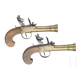 Paar vuursteendonderbussen met messing tromblonlopen, waarschijnlijk België, circa 1800