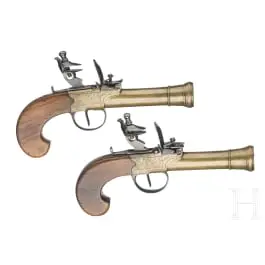 Par kremenih pištolja terzerola s mjedenim tromblon cijevima, vjerojatno Belgija, oko 1800.
