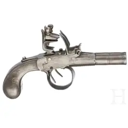 Dvocijevni terzerol pištolj u cijelosti od metala na kremen, flamanski, oko 1800.